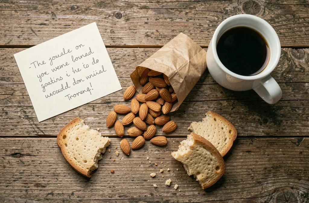 Vue aérienne d'amandes renversées comparées à des biscuits sur une surface en bois rustique, choix alimentaire sain